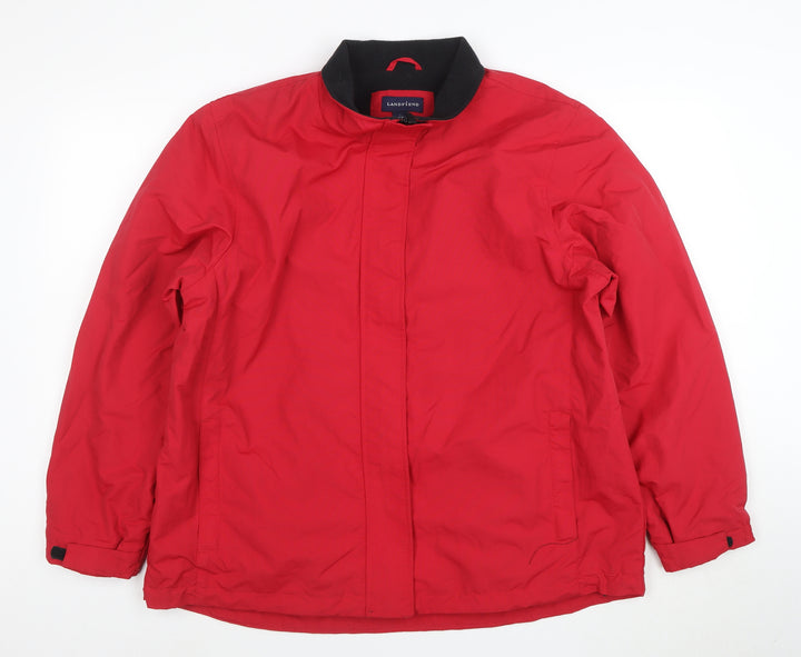 Lands' End Women's Red Nylon Lined Mid-Length Jacket L 14-16