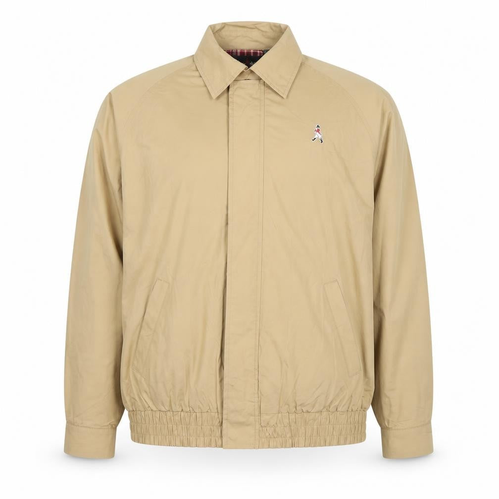 Front view of Arnold Palmer Men's Beige XL Bomber Jacket Lightweight Cotton Nylon