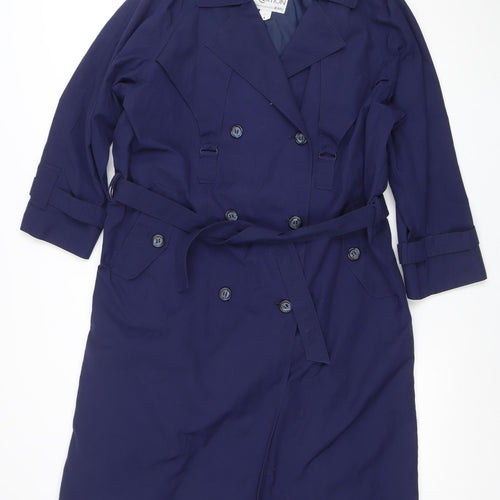 Tradition Sears Women's Blue Petites 6 Long Trench Coat Belted Nylon