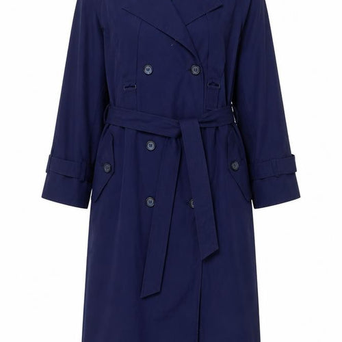 Tradition Sears Women's Blue Petites 6 Long Trench Coat Belted Nylon