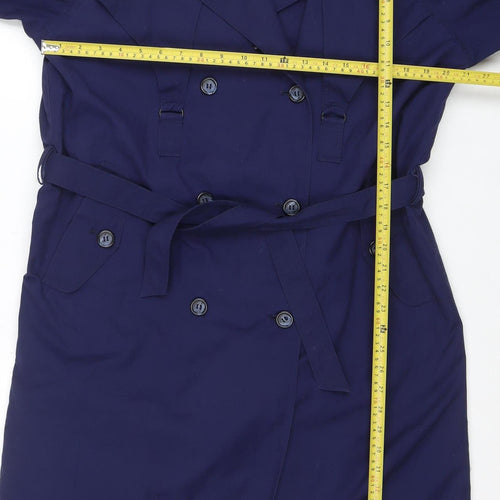 Tradition Sears Women's Blue Petites 6 Long Trench Coat Belted Nylon