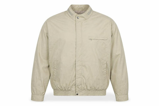 Front view of Rene Lezard men’s beige l bomber jacket cotton blend classic style