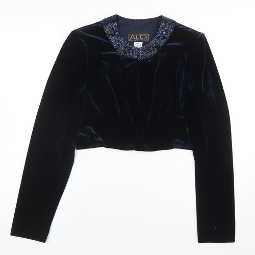 Alex Evenings Women's Blue Velvet Beaded Cropped Suit Jacket Size 6P