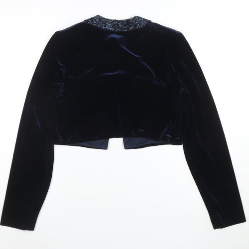 Alex Evenings Women's Blue Velvet Beaded Cropped Suit Jacket Size 6P