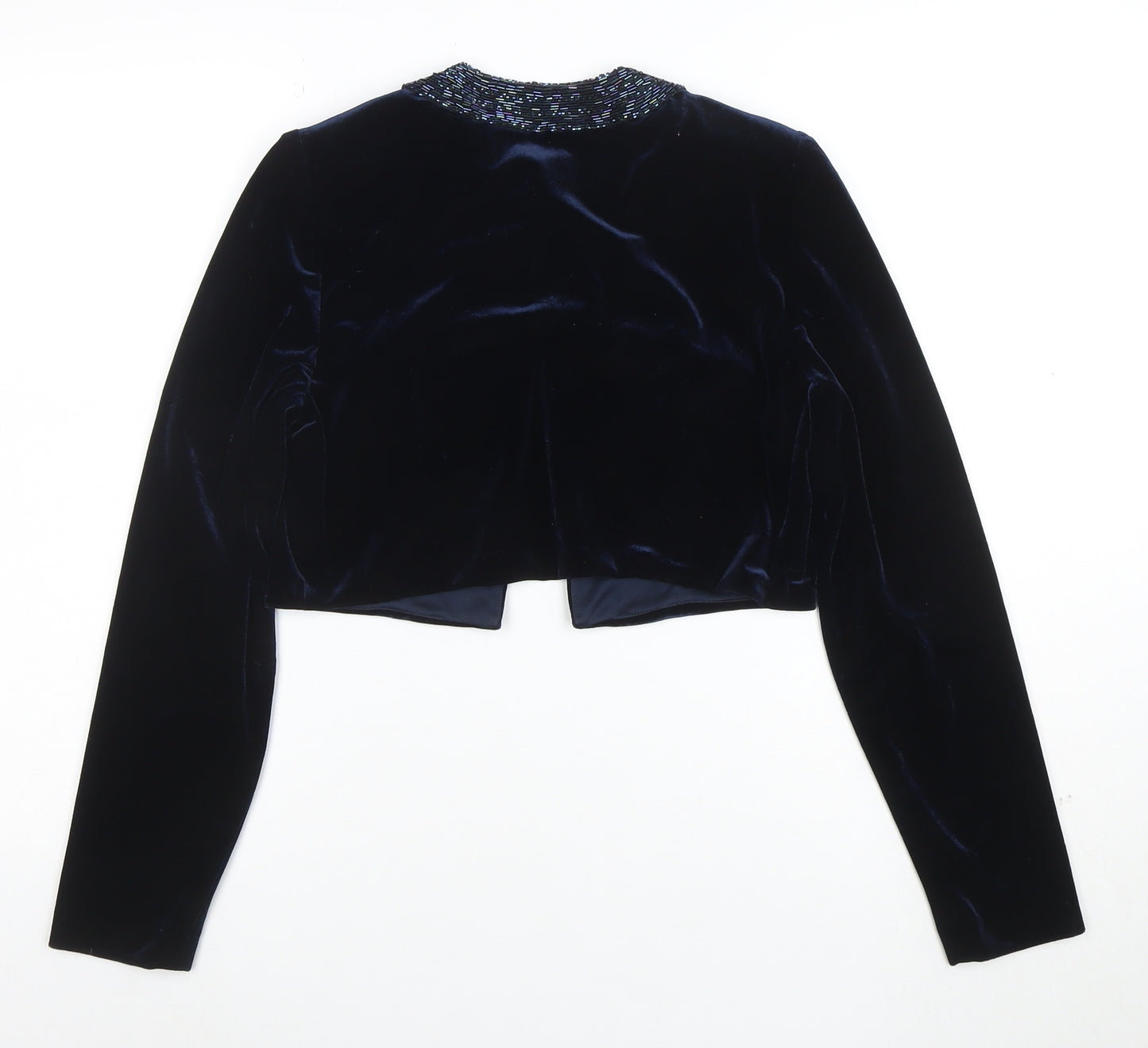 Alex Evenings Women's Blue Velvet Beaded Cropped Suit Jacket Size 6P