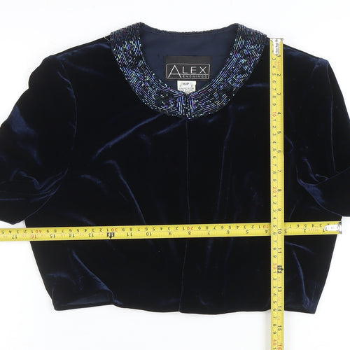 Alex Evenings Women's Blue Velvet Beaded Cropped Suit Jacket Size 6P