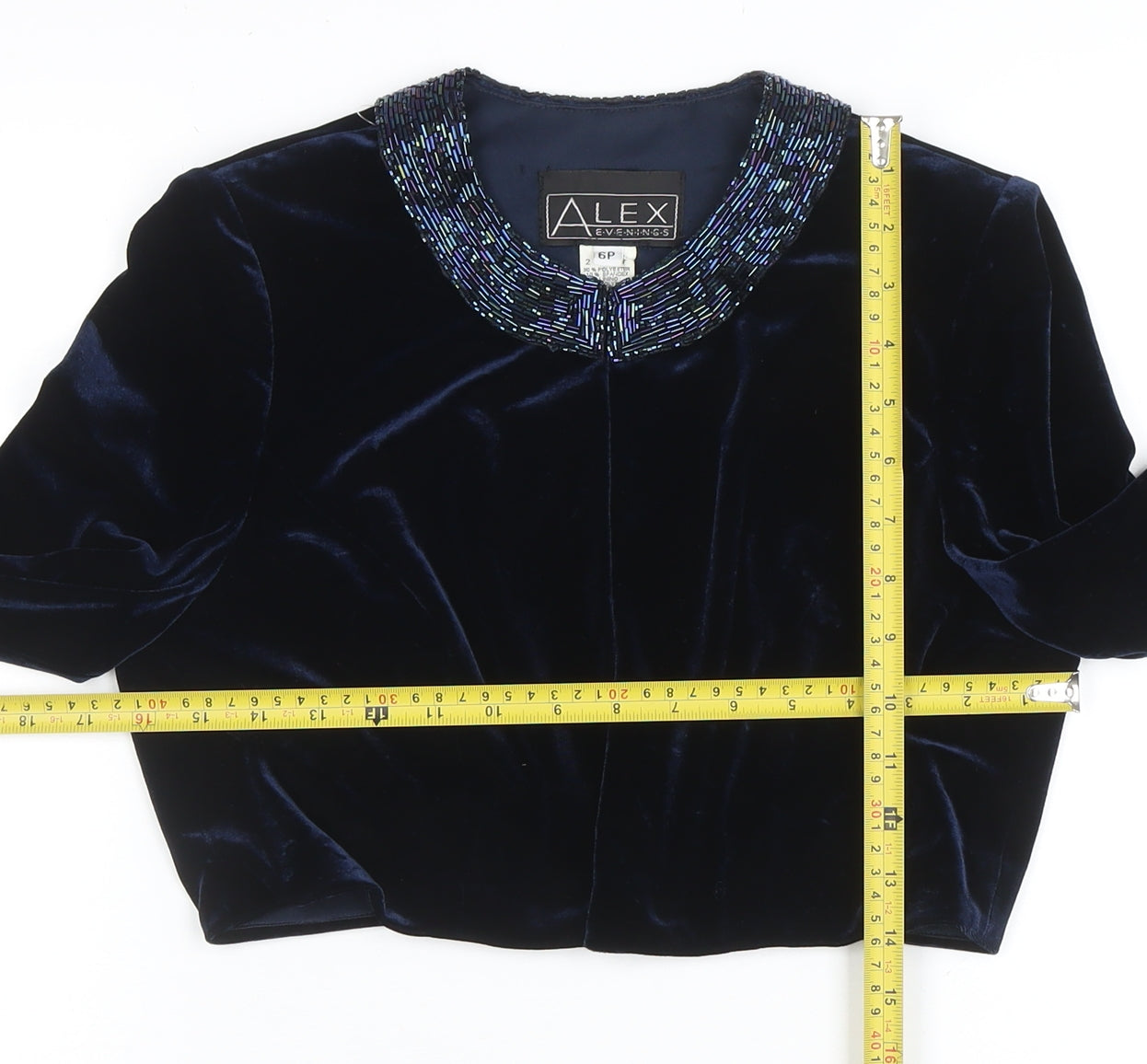 Alex Evenings Women's Blue Velvet Beaded Cropped Suit Jacket Size 6P