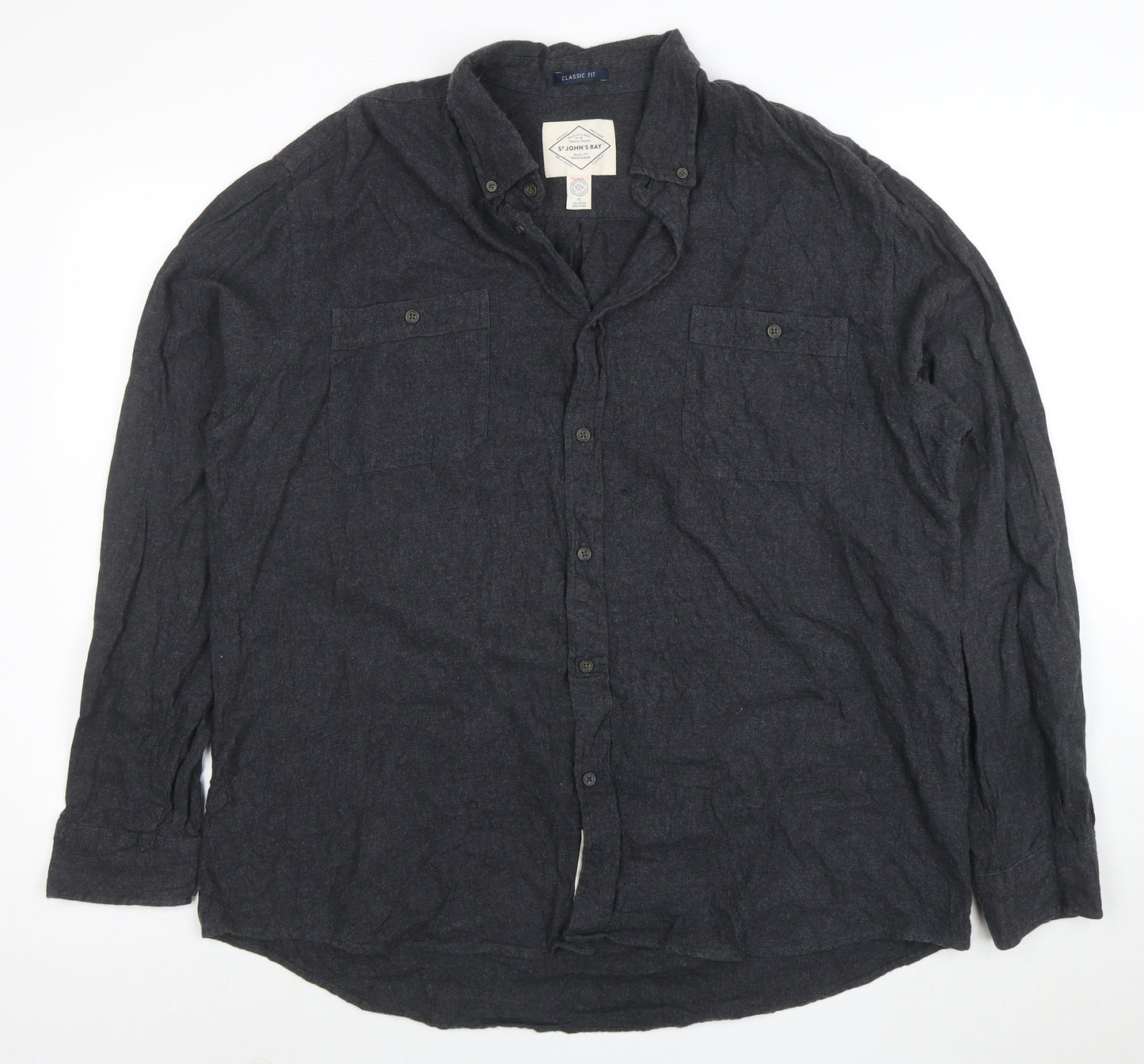 St John's Bay Men's Black XL Classic Fit Cotton Button-Up Shirt