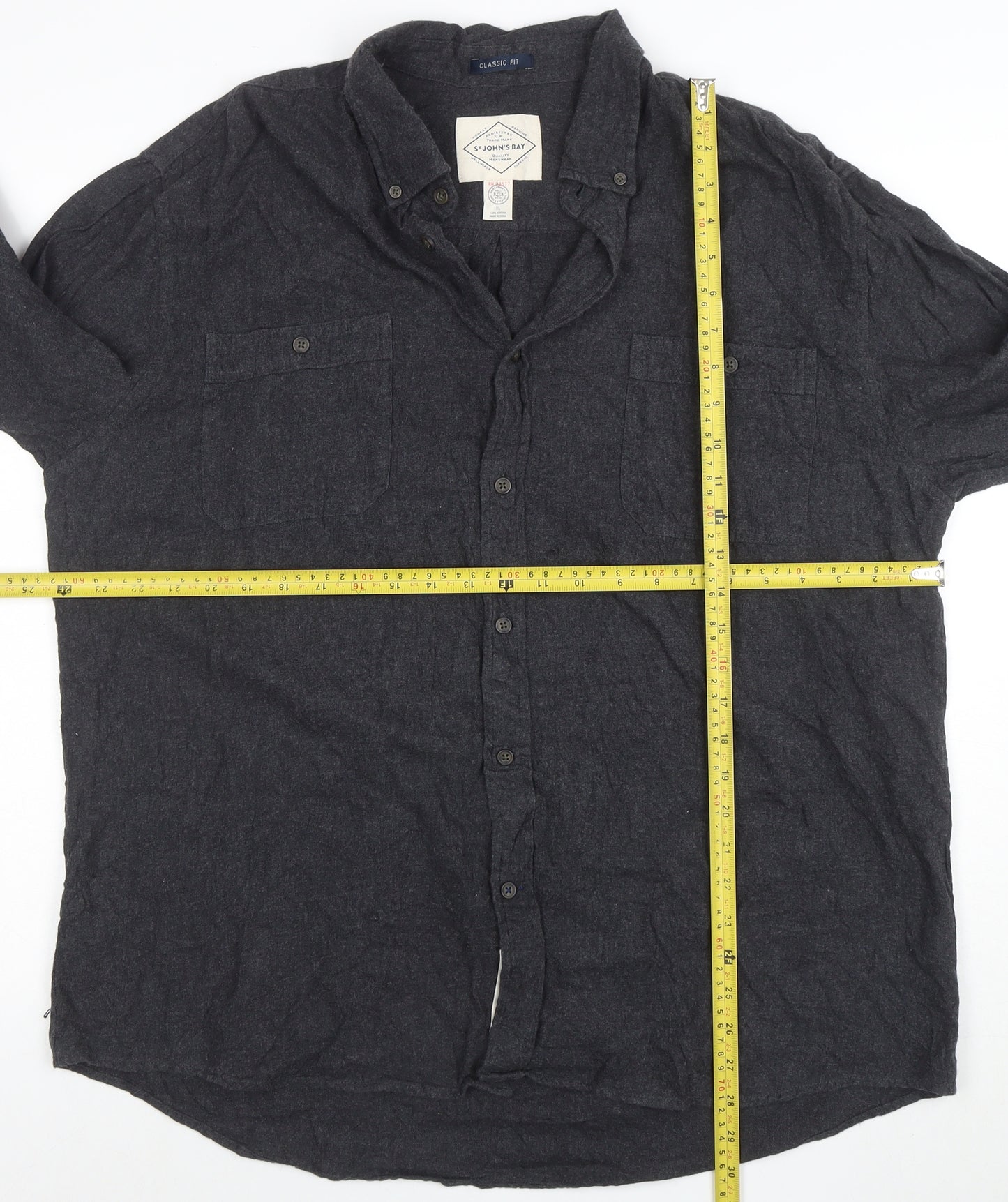St John's Bay Men's Black XL Classic Fit Cotton Button-Up Shirt