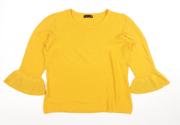 TR Women Yellow Bell Sleeve Jumper Size 10 Cotton Blend Knit