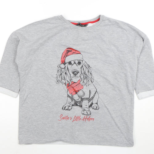 Bonmarche Women's Grey Christmas Dog T-Shirt Size 12 3/4 Sleeve