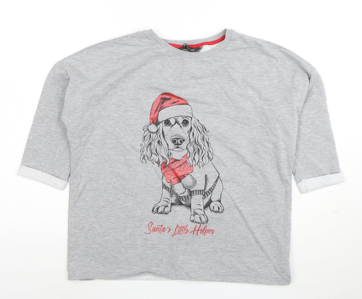 Bonmarche Women's Grey Christmas Dog T-Shirt Size 12 3/4 Sleeve