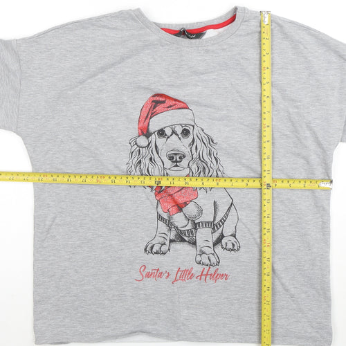 Bonmarche Women's Grey Christmas Dog T-Shirt Size 12 3/4 Sleeve