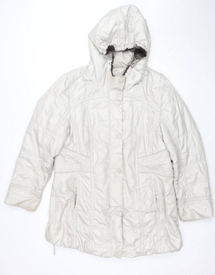 Betty Barclay Womens Beige Hooded Puffer Coat Size 16