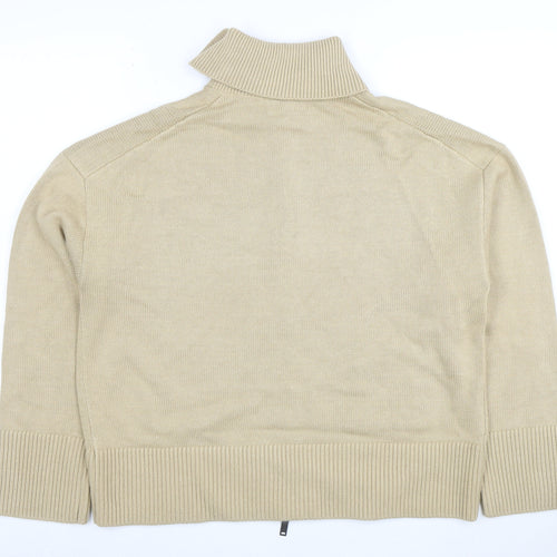 Marks and Spencer Women Beige Full Zip Collared Cotton Jumper L