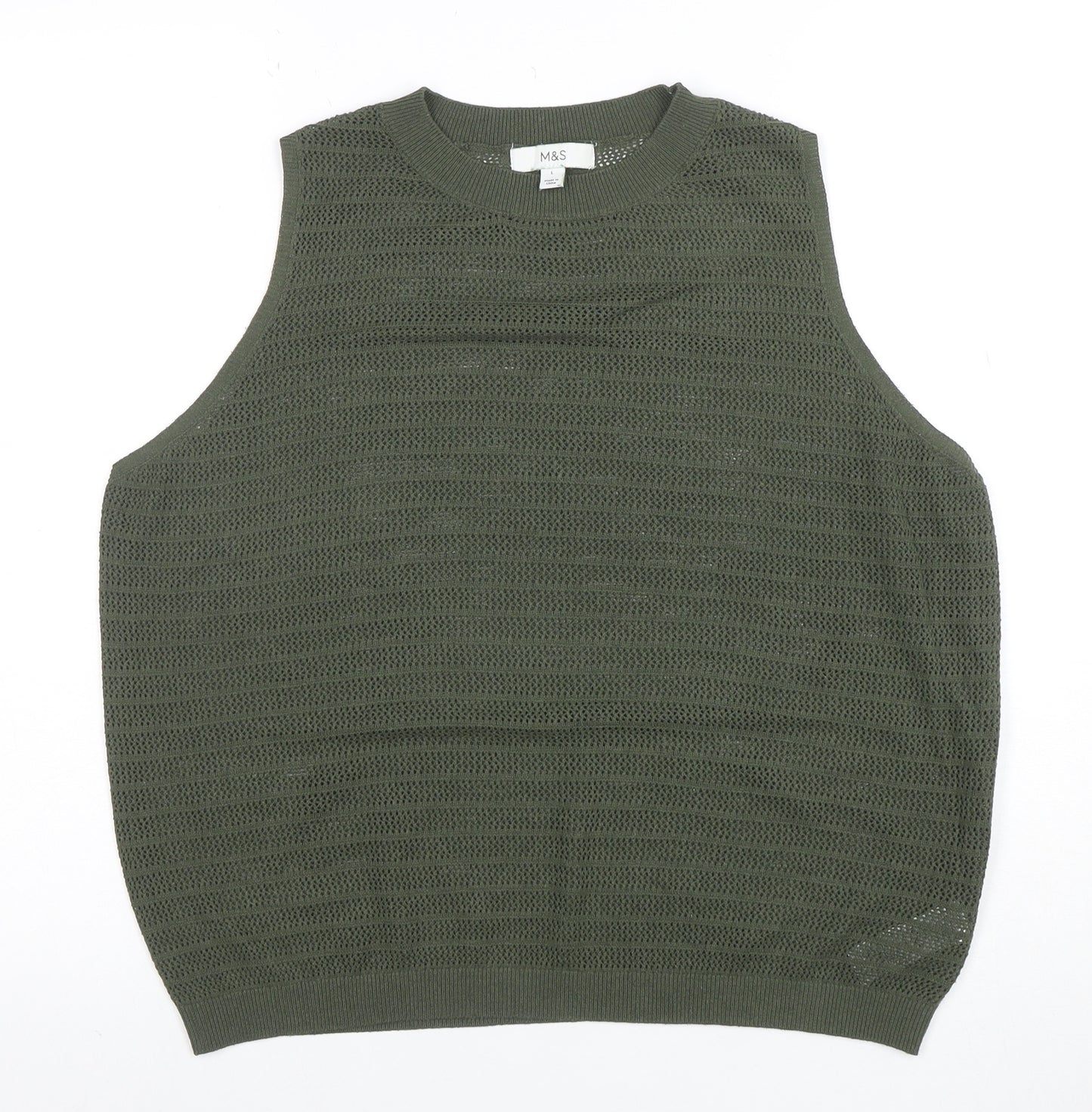 Marks and Spencer Women’s Green Open-Knit Sleeveless Vest Jumper Size L