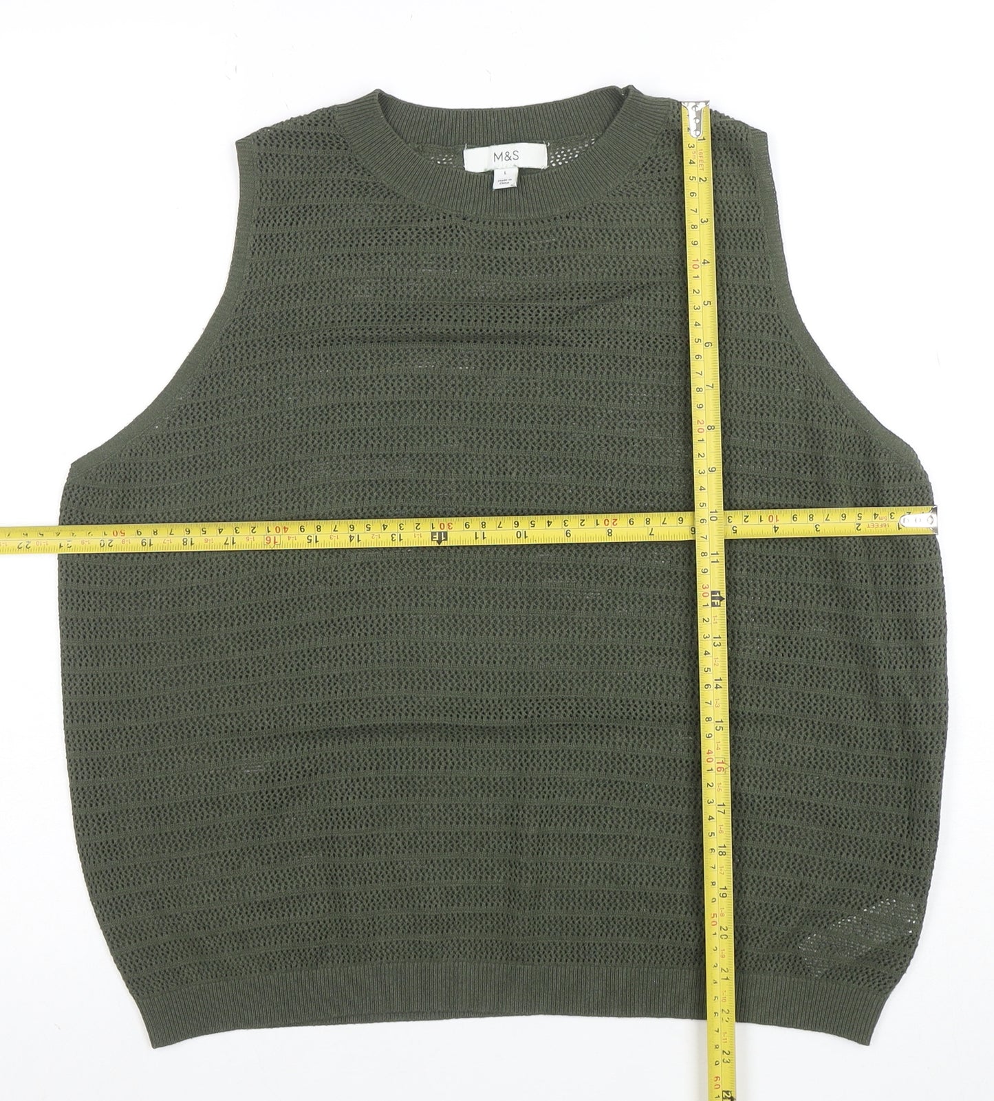 Marks and Spencer Women’s Green Open-Knit Sleeveless Vest Jumper Size L
