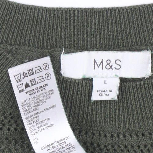 Marks and Spencer Women’s Green Open-Knit Sleeveless Vest Jumper Size L
