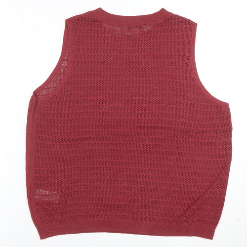 Marks and Spencer Women Red Knit Sleeveless Vest L