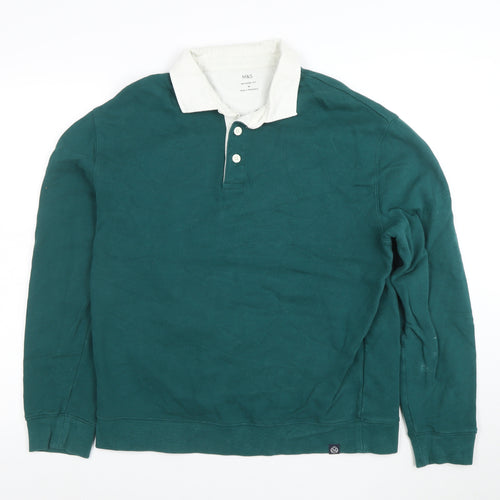 Marks and Spencer Mens Green Relaxed Fit Long Sleeve Polo M