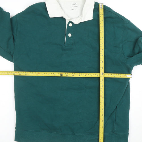 Marks and Spencer Mens Green Relaxed Fit Long Sleeve Polo M