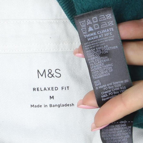 Marks and Spencer Mens Green Relaxed Fit Long Sleeve Polo M