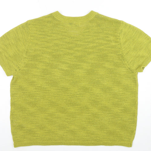 Marks and Spencer Women’s Green Cotton Blend V-Neck Short Sleeve Jumper Size L