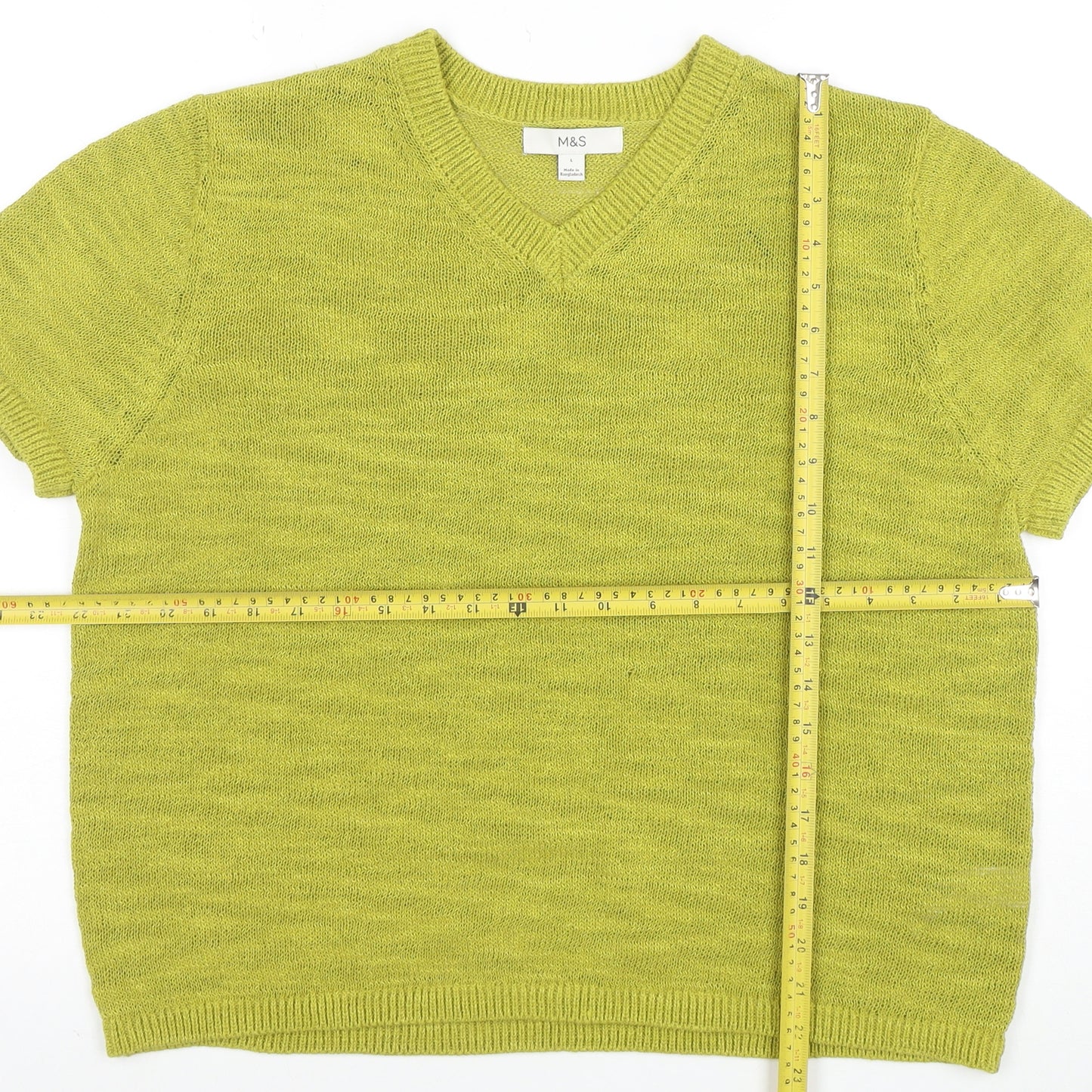Marks and Spencer Women’s Green Cotton Blend V-Neck Short Sleeve Jumper Size L
