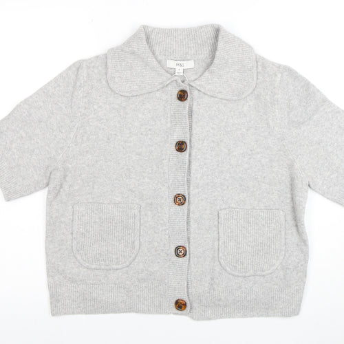 Marks and Spencer Women Grey M Cardigan Short Sleeve Button Knit