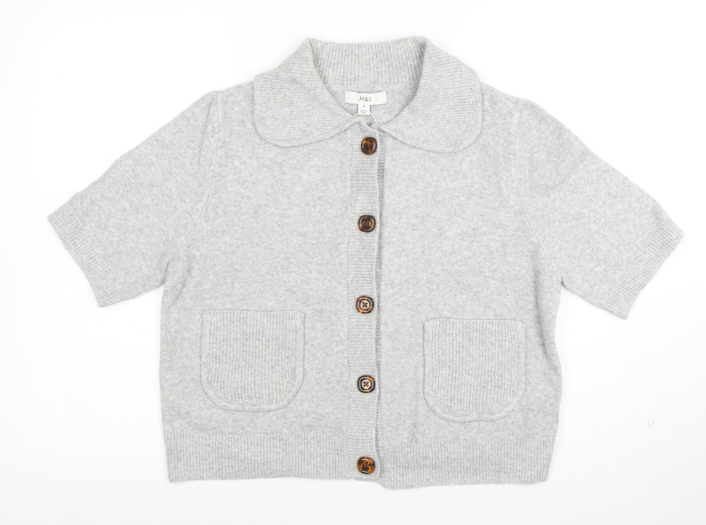 Marks and Spencer Women Grey M Cardigan Short Sleeve Button Knit