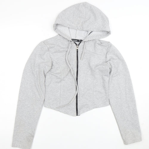 Boohoo Womens Grey Full Zip Hoodie UK 8 Cotton Blend Lightweight Casual