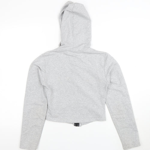 Boohoo Womens Grey Full Zip Hoodie UK 8 Cotton Blend Lightweight Casual