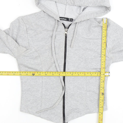 Boohoo Womens Grey Full Zip Hoodie UK 8 Cotton Blend Lightweight Casual