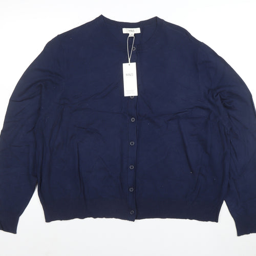Marks and Spencer Women’s Blue Cotton Blend Crew Neck Cardigan Size 24