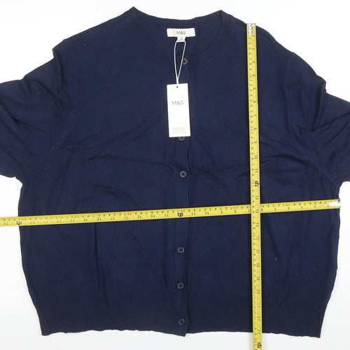 Marks and Spencer Women’s Blue Cotton Blend Crew Neck Cardigan Size 24