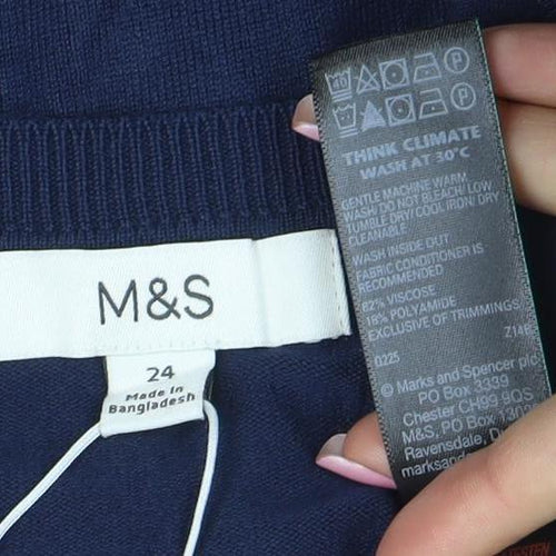 Marks and Spencer Women’s Blue Cotton Blend Crew Neck Cardigan Size 24
