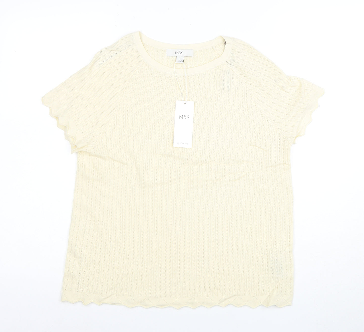 Marks and Spencer Women’s Ivory Knit Short Sleeve T-Shirt L