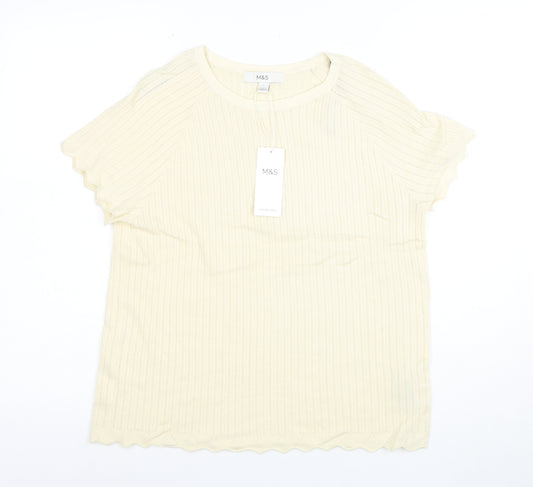 Marks and Spencer Women’s Ivory Knit Short Sleeve T-Shirt L