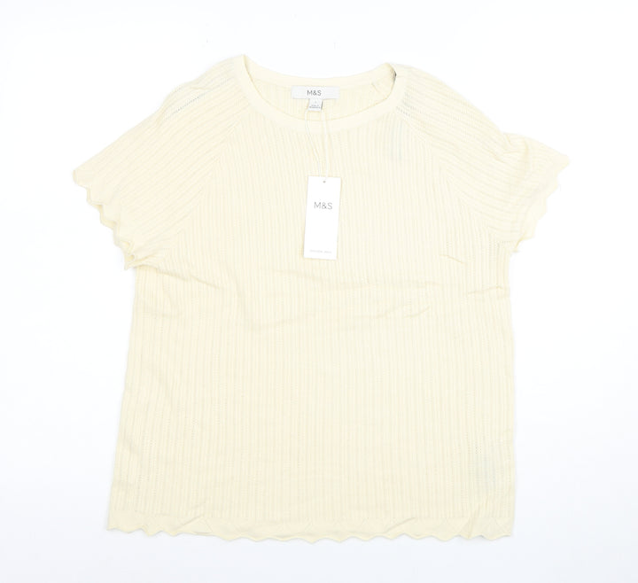 Marks and Spencer Women’s Ivory Knit Short Sleeve T-Shirt L