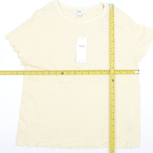 Marks and Spencer Women’s Ivory Knit Short Sleeve T-Shirt L