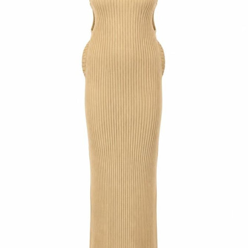 Pretty Lavish Women’s Beige Sleeveless Ribbed Midi Bodycon Dress XS