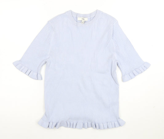 Marks and Spencer Women's Blue Ruffle Knit Short Sleeve Top M