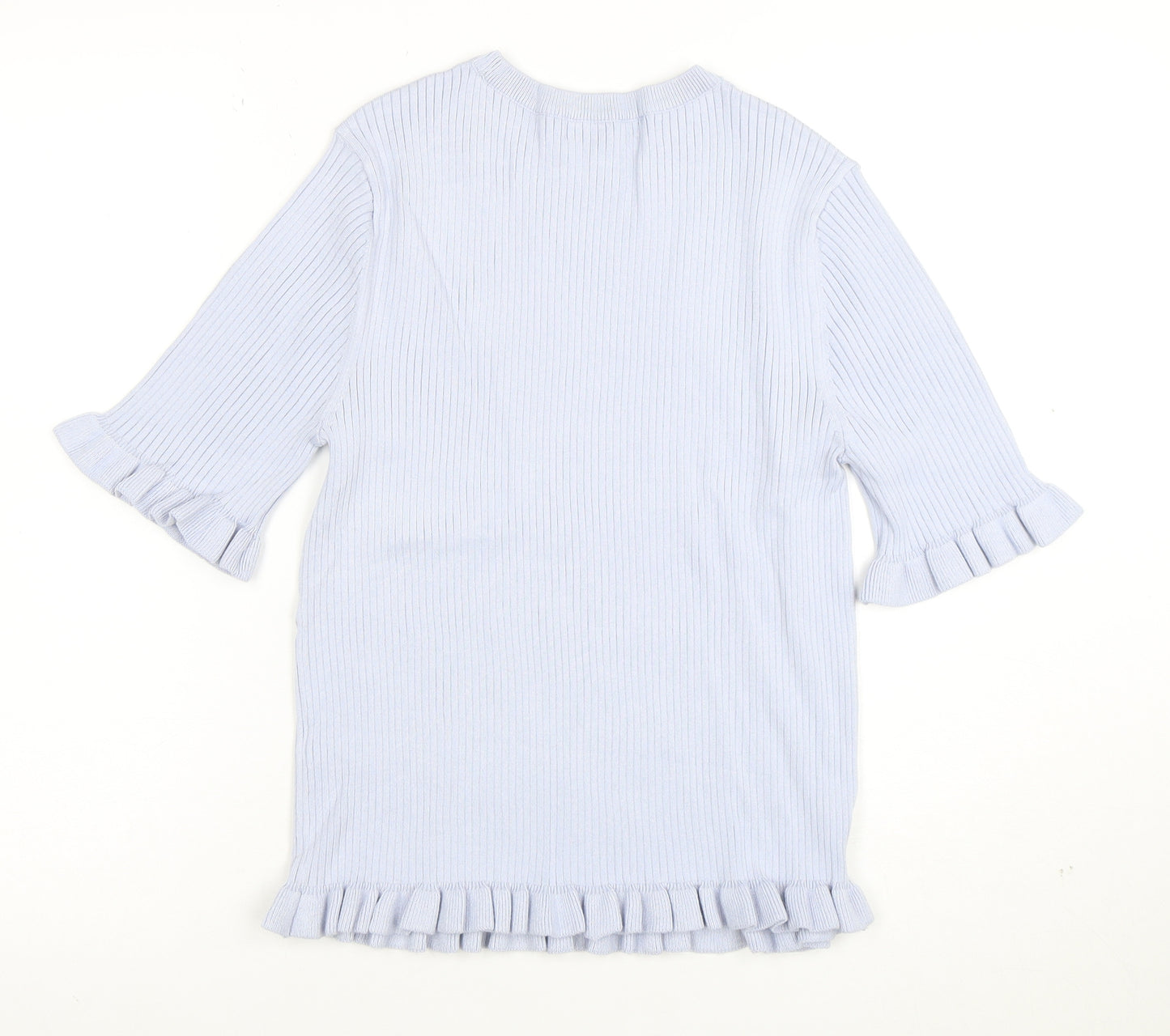 Marks and Spencer Women's Blue Ruffle Knit Short Sleeve Top M