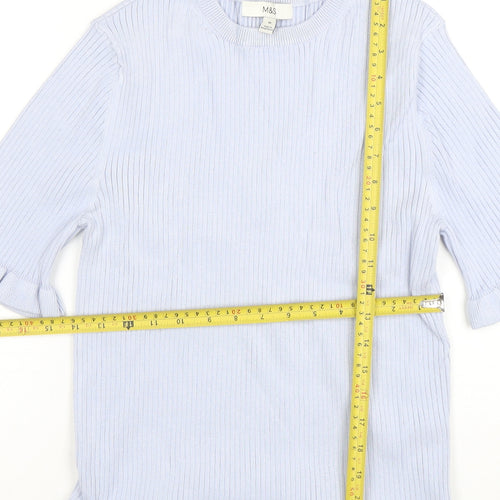 Marks and Spencer Women's Blue Ruffle Knit Short Sleeve Top M