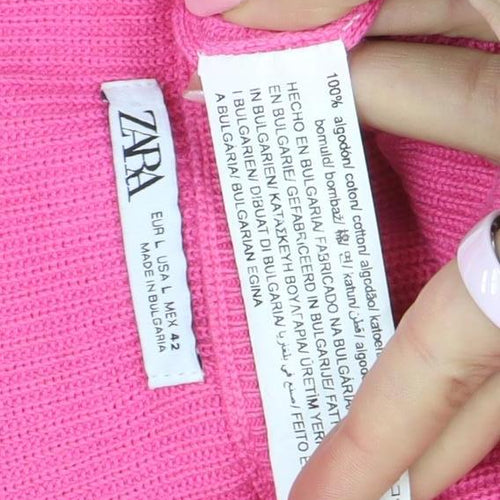 ZARA Women Pink Cotton Knit Short Sleeve T-Shirt Size L
