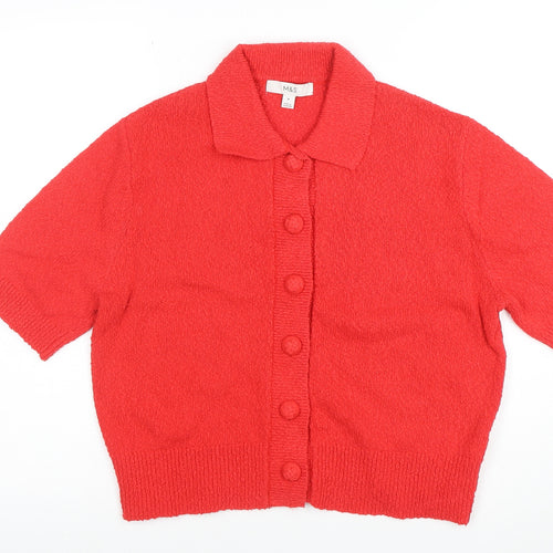 Marks and Spencer Womens Red Short Sleeve Button Cardigan M