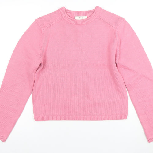 Marks and Spencer Womens Pink XS Crew Neck Cotton Jumper Knitwear