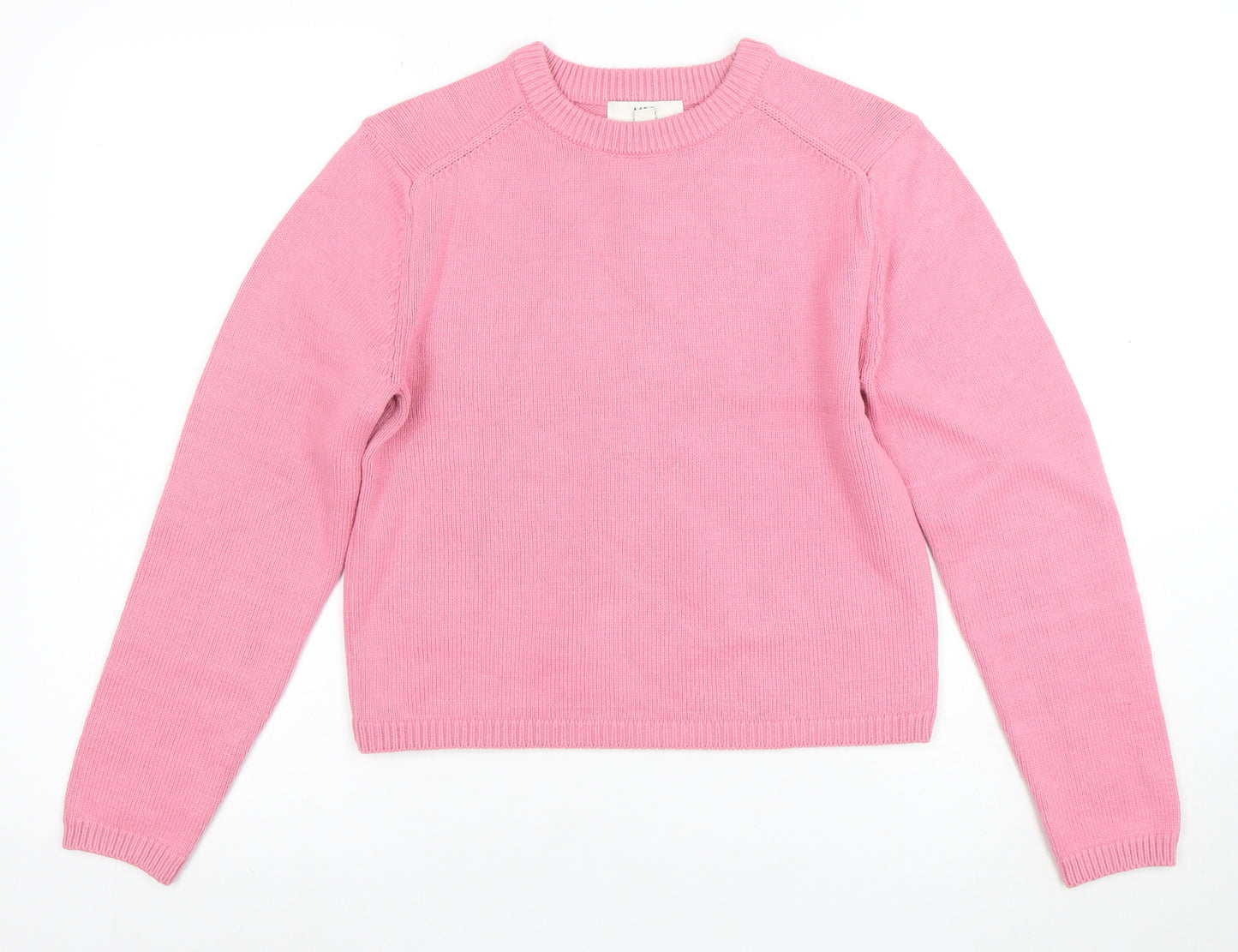 Marks and Spencer Womens Pink XS Crew Neck Cotton Jumper Knitwear