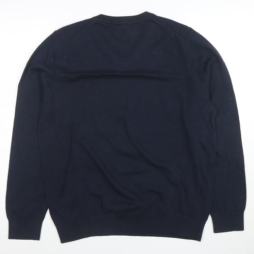 Marks and Spencer Men's Blue Cotton V-Neck Jumper Size L
