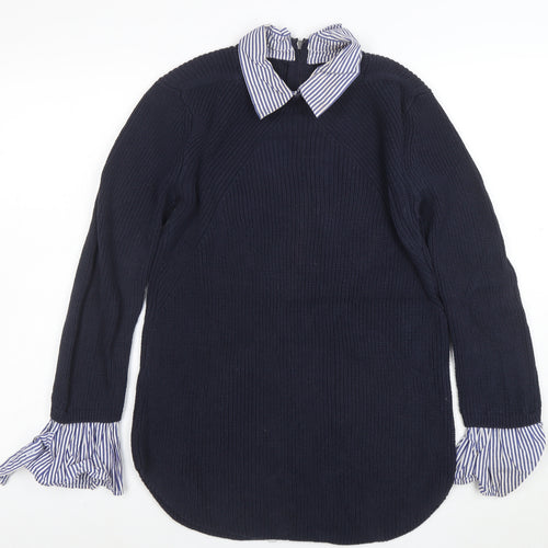 Next Women’s Blue Collared Knit Cotton Jumper Size 10
